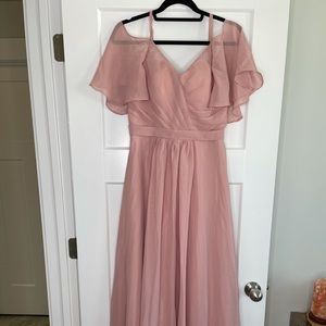 Womens size 8 Off The Shoulder Chiffon Long Bridesmaid Dress with Sleeves - Rose